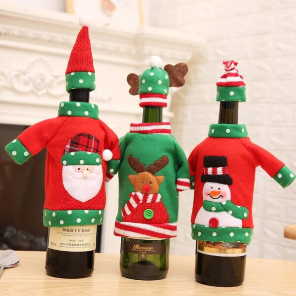 Christmas Wine Bottle Sleeve Santa Claus Bottle Set Sweater Snowman Party - Image 5