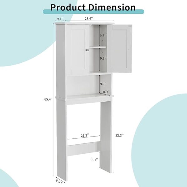 Shintenchi Over The Toilet Storage Cabinet, Bathroom Shelf Organizer with Anti-Tip Device Small Freestanding Space Saver with Adjustable Shelf，White - Image 3