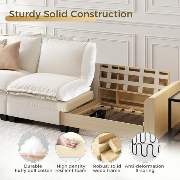 KKL Modular Sectional Sofa, 3 Seater L Shaped Couch Set for for Living Room, Modern Deep Seat Sofas with Removable Ottoman, Oversized Cloud Couch, Chenille Beige - Image 2