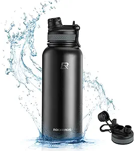 ROCKBROS Insulated Water Bottle with Straw, Stainless Steel Sports Water Cup Flask Leak Proof with Handle Keep Warm and Cold for Hiking