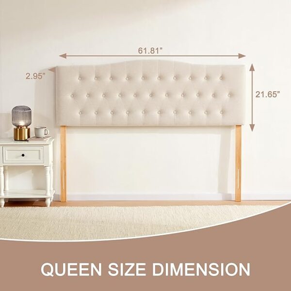Tufted Upholstered Headboard Queen Size, Sturdy and Durable Solid Wood Bed headboard, Fabric Headboard Adjustable Height from 37” to 51”, Modern Button Diamond Design Head Board, Beige - Image 3