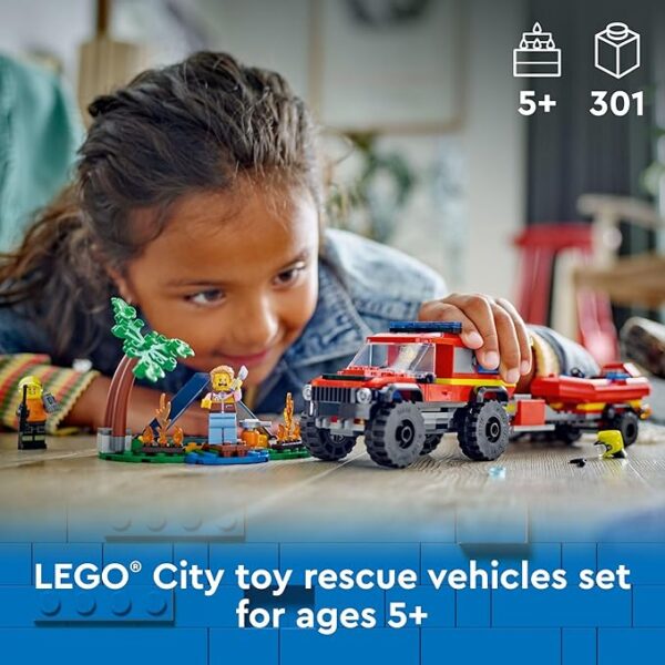 LEGO City 4x4 Fire Truck with Rescue Boat Toy for Kids Ages 5 and Up, Pretend Play Toy for Boys and Girls with a Truck Toy, Trailer, Dinghy and Tent, Plus 1 Camper and 2 Firefighter Minifigures, 60412 - Image 3