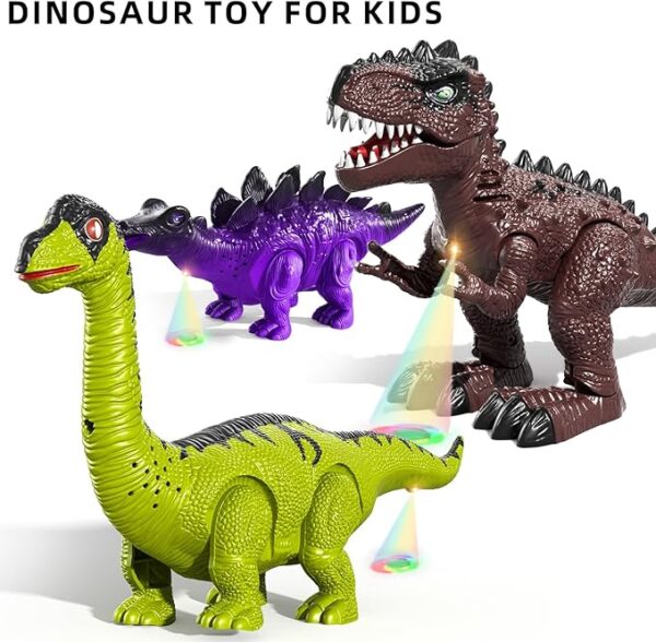 TEMI 3 Pack Electrical Walking Dinosaur Toys for Toddlers 2-4 3-5 Years with Sound and Light Up, Toddler Robot Dinosaur, Brachiosaurus, Stegosaurus Dinosaur Figures for Kids - Image 2