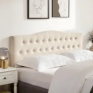 Tufted Upholstered Headboard Queen Size, Sturdy and Durable Solid Wood Bed headboard, Fabric Headboard Adjustable Height from 37” to 51”, Modern Button Diamond Design Head Board, Beige