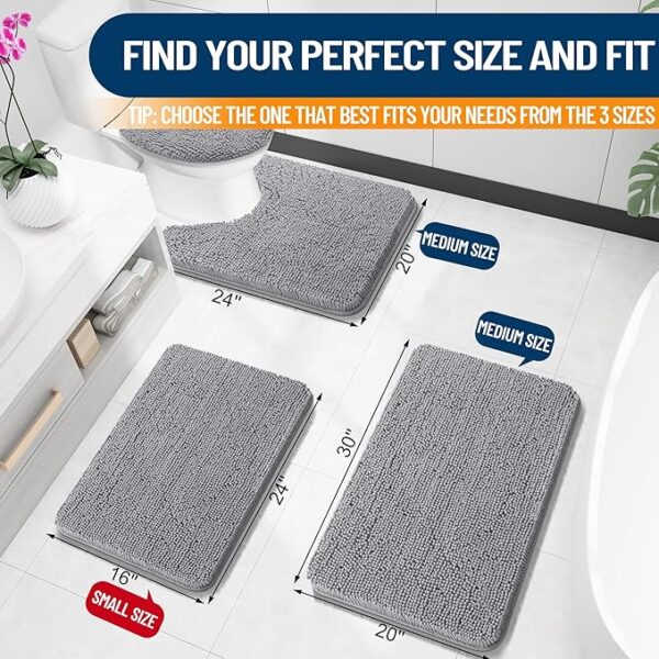 OLANLY Bathroom Rugs 30x20, Extra Soft Absorbent Chenille Bath Rugs, Rubber Backing Quick Dry, Machine Washable Bath Mats for Bathroom Floor, Tub and Shower, Home Decor Accessories, Grey - Image 3